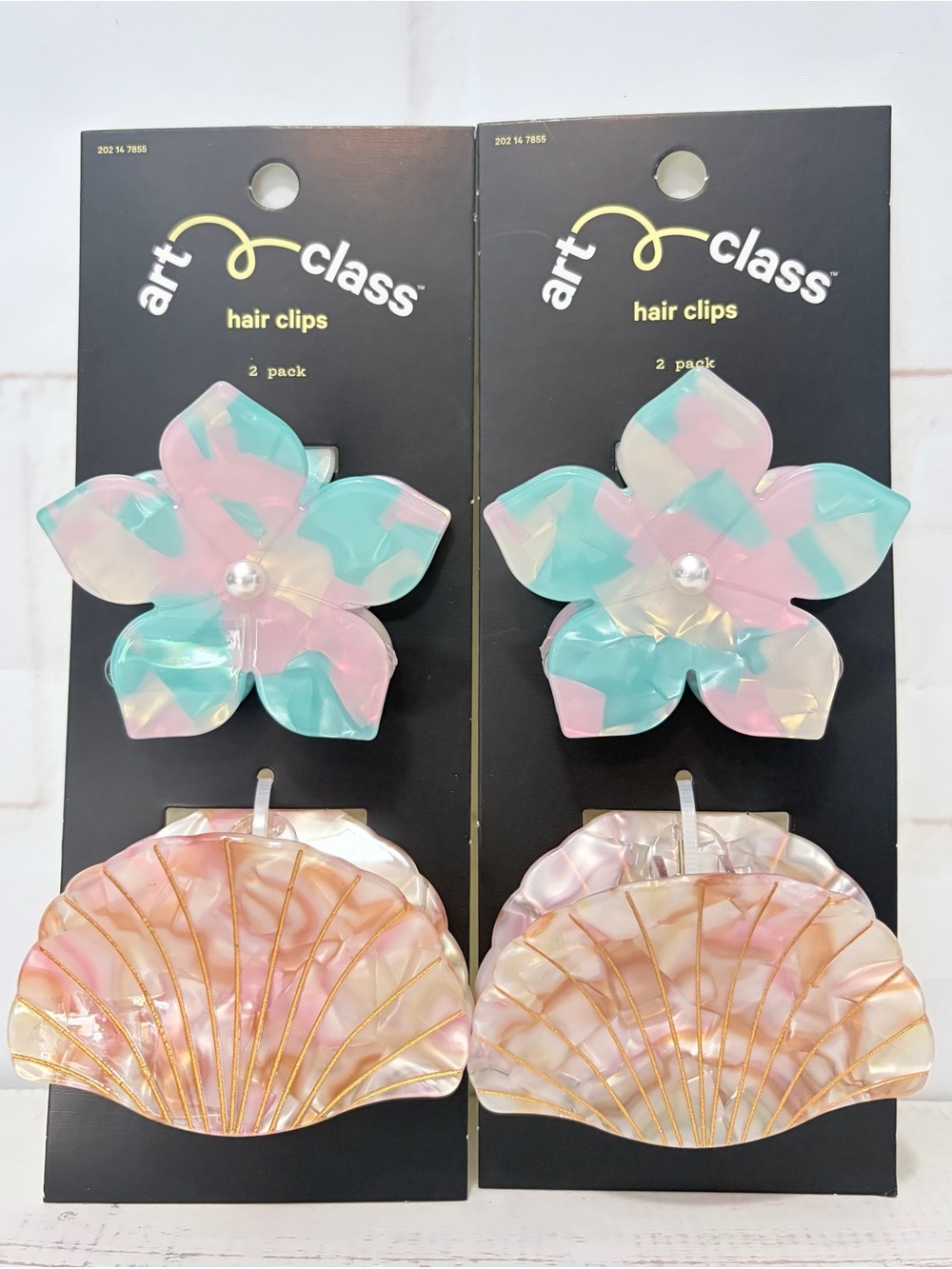 Set of 2 Art Class 2pk Hibiscus and Seashell Claw Clip Set New